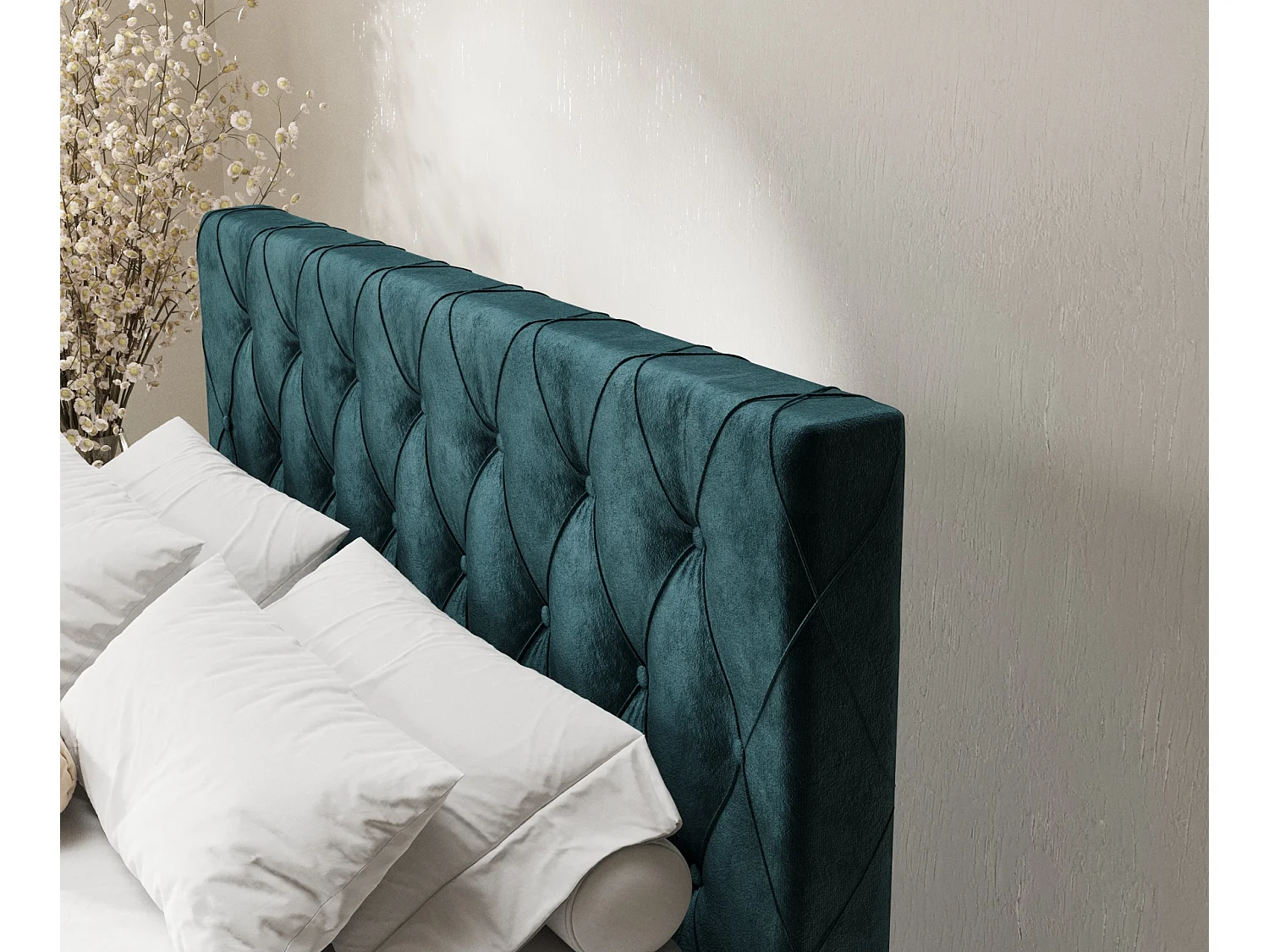 Lit boxspring en tissu velours Otus - matelas - surmatelas - 200x200 cm - turquoise