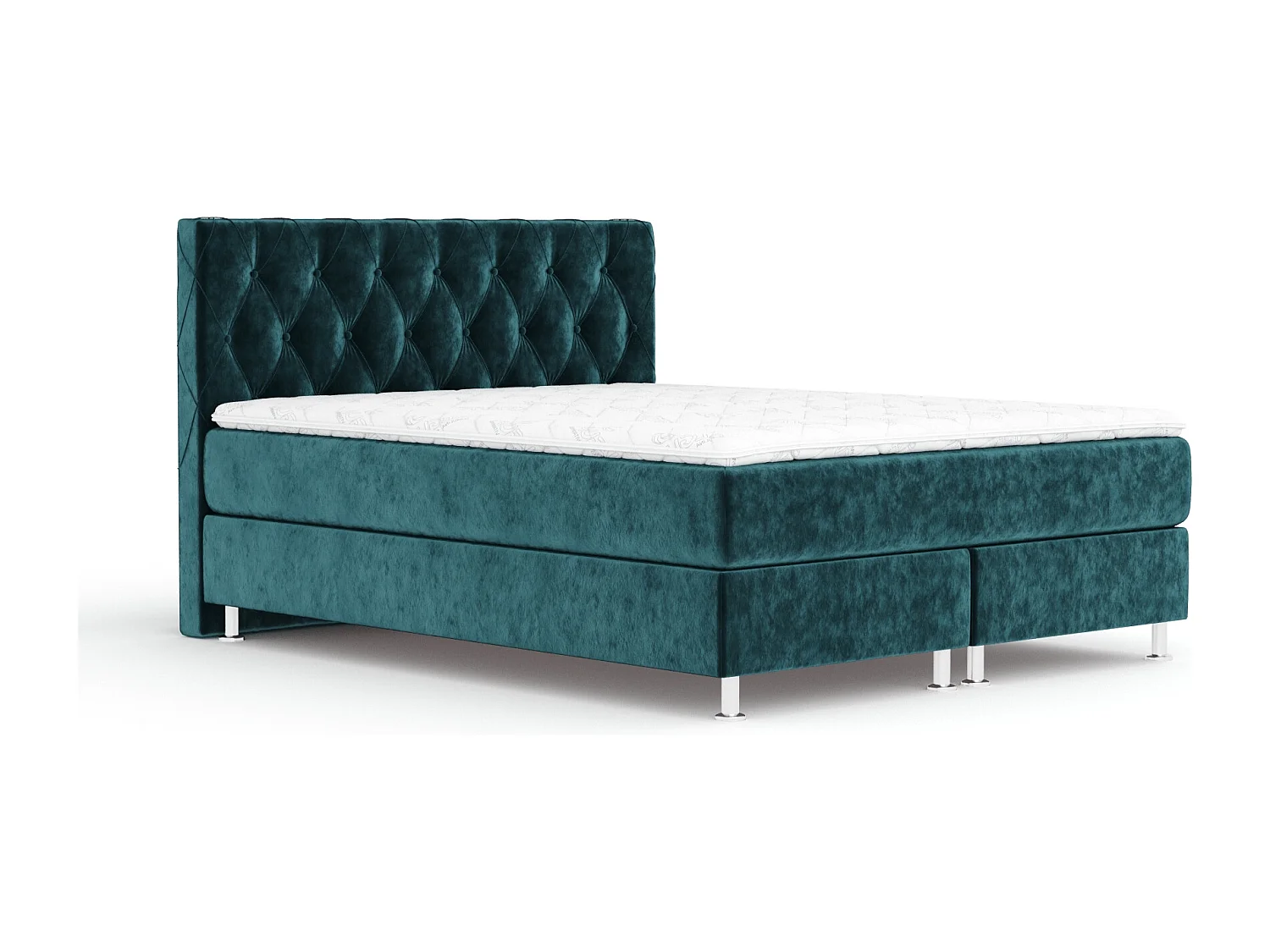 Boxspringbett aus Samtstoff Otus - Matratze - Toppermatratze - 200x200 cm - türkisfarbe