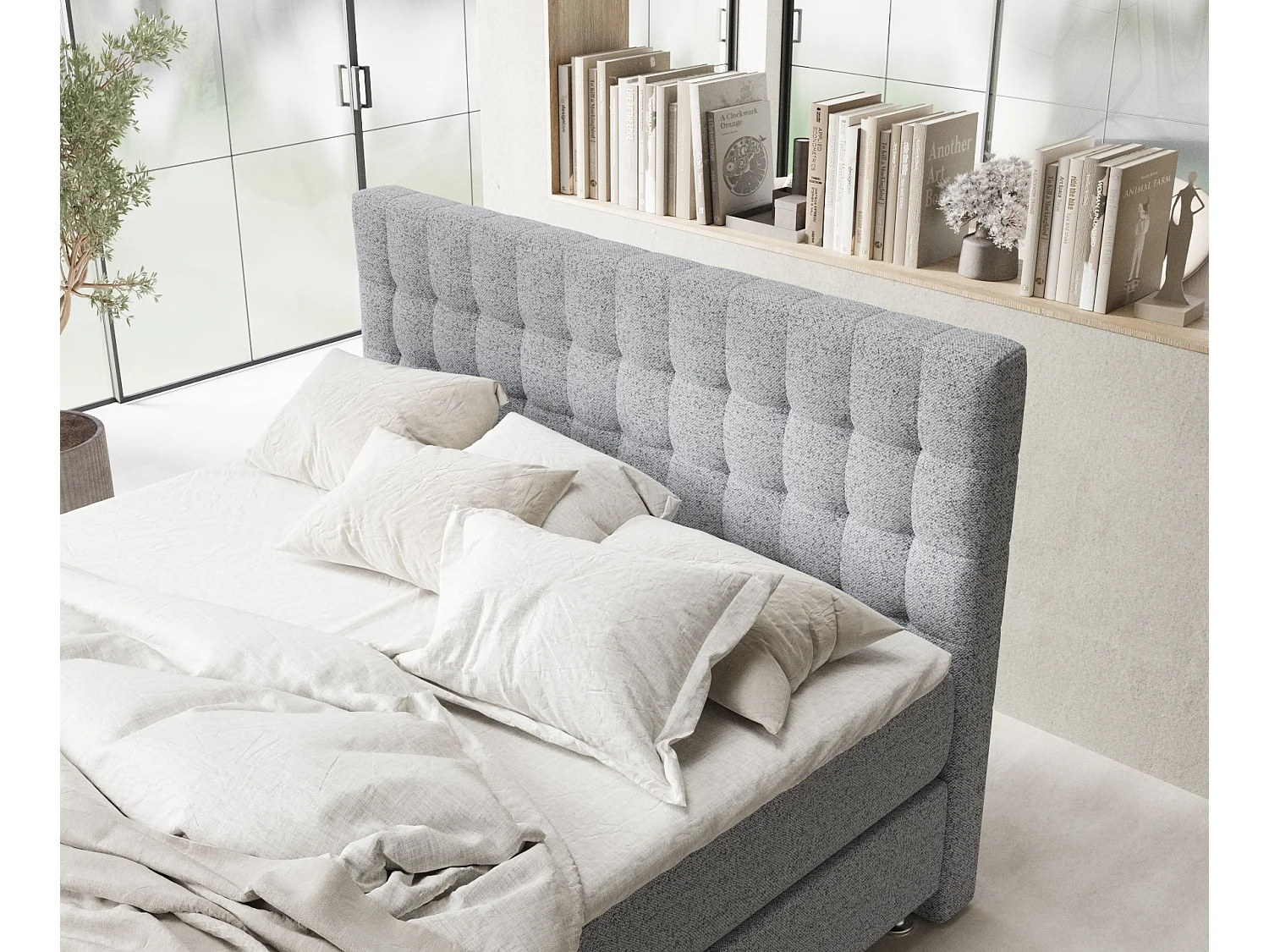 Boxspringbett aus Webstoff Sorrento - Matratze - Toppermatratze - 180x200 cm - grau