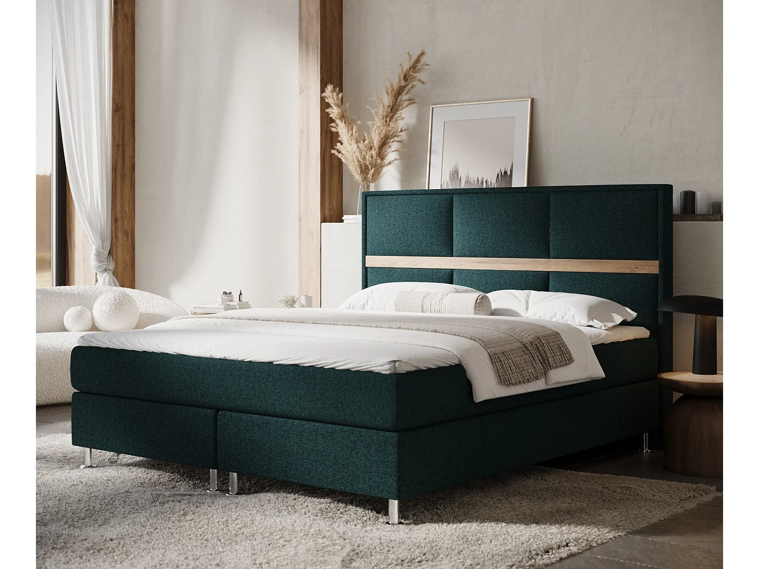 Lit boxspring en toile tissée Soto - matelas - surmatelas - 180x200 cm - vert