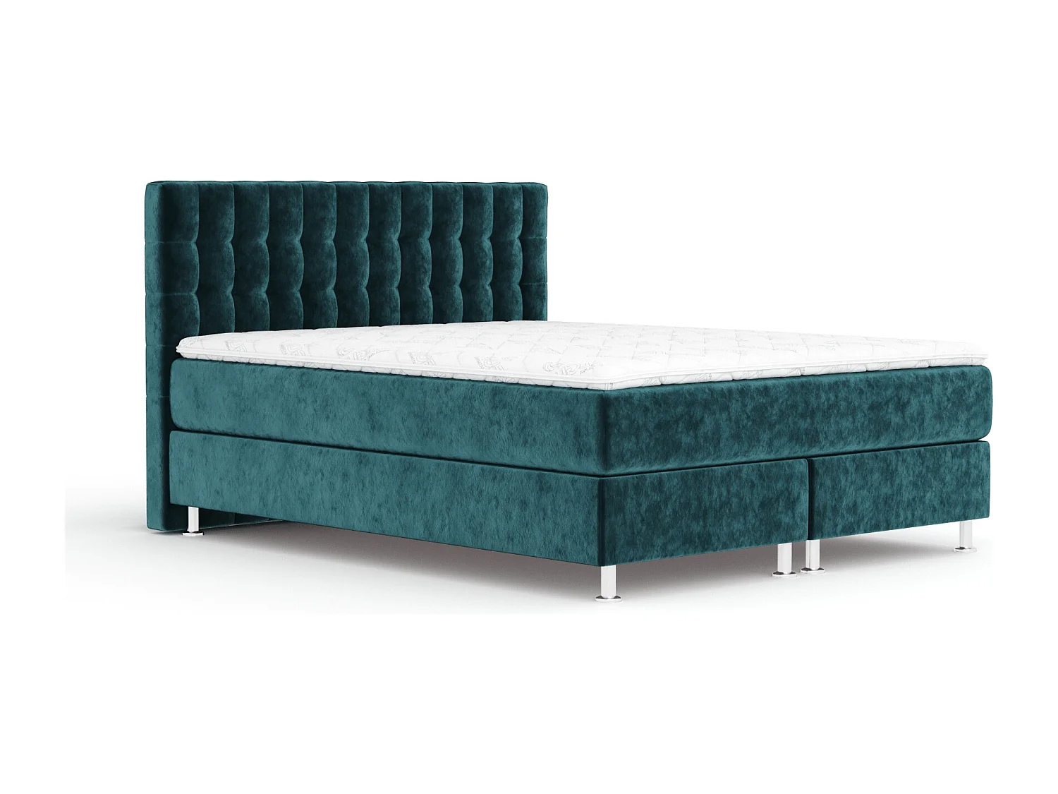 Boxspringbett aus Samtstoff Sorrento - Matratze - Toppermatratze - 160x200 cm - türkisfarbe