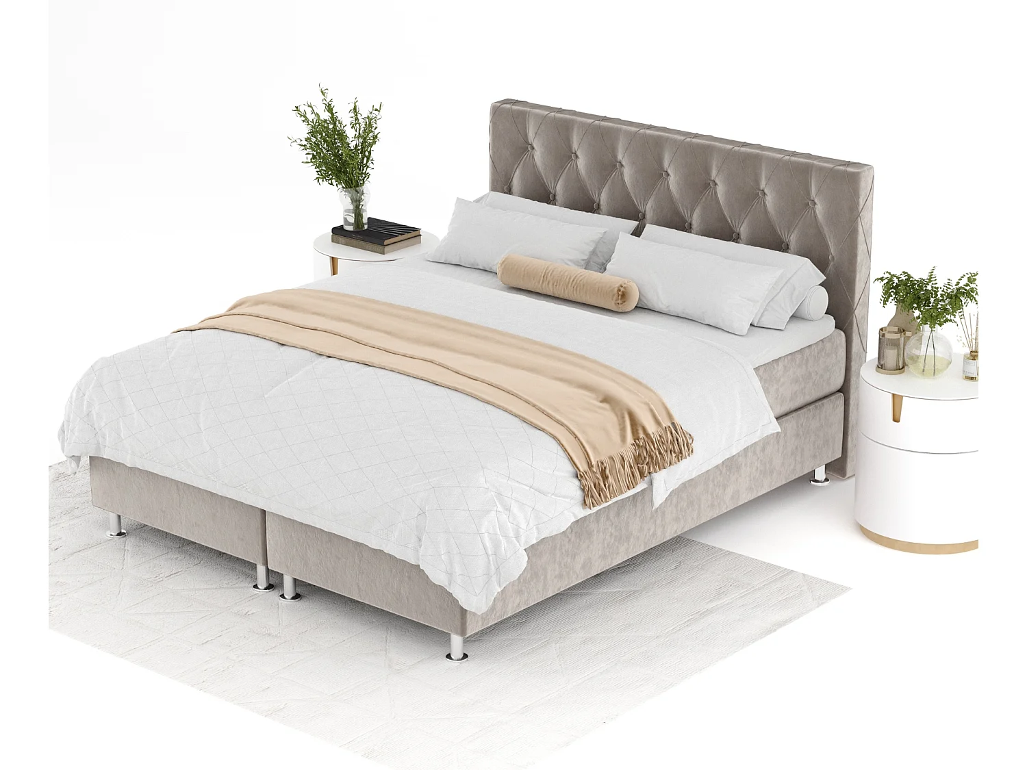 Lit boxspring en tissu velours Otus - matelas - surmatelas - 200x200 cm - taupe