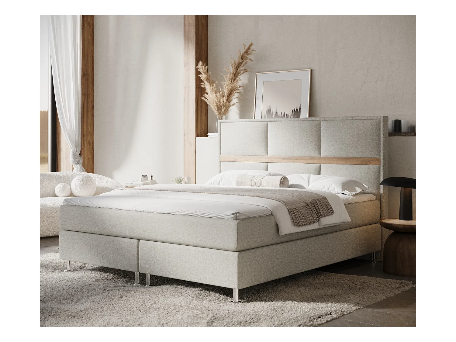 Lit boxspring en toile tissée Soto - matelas - surmatelas - 200x200 cm - beige