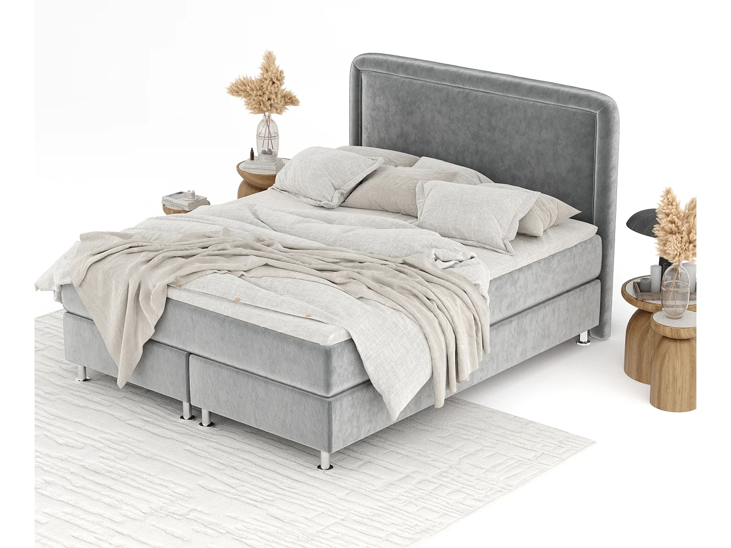 Boxspringbett aus Samtstoff Salvi - Matratze - Toppermatratze - 140x200 cm - taupe