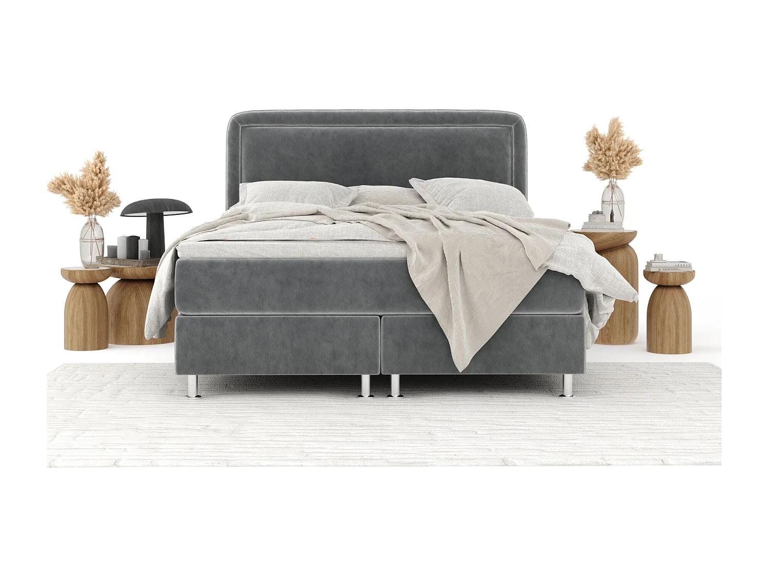 Boxspringbett aus Samtstoff Salvi - Matratze - Toppermatratze - 140x200 cm - taupe