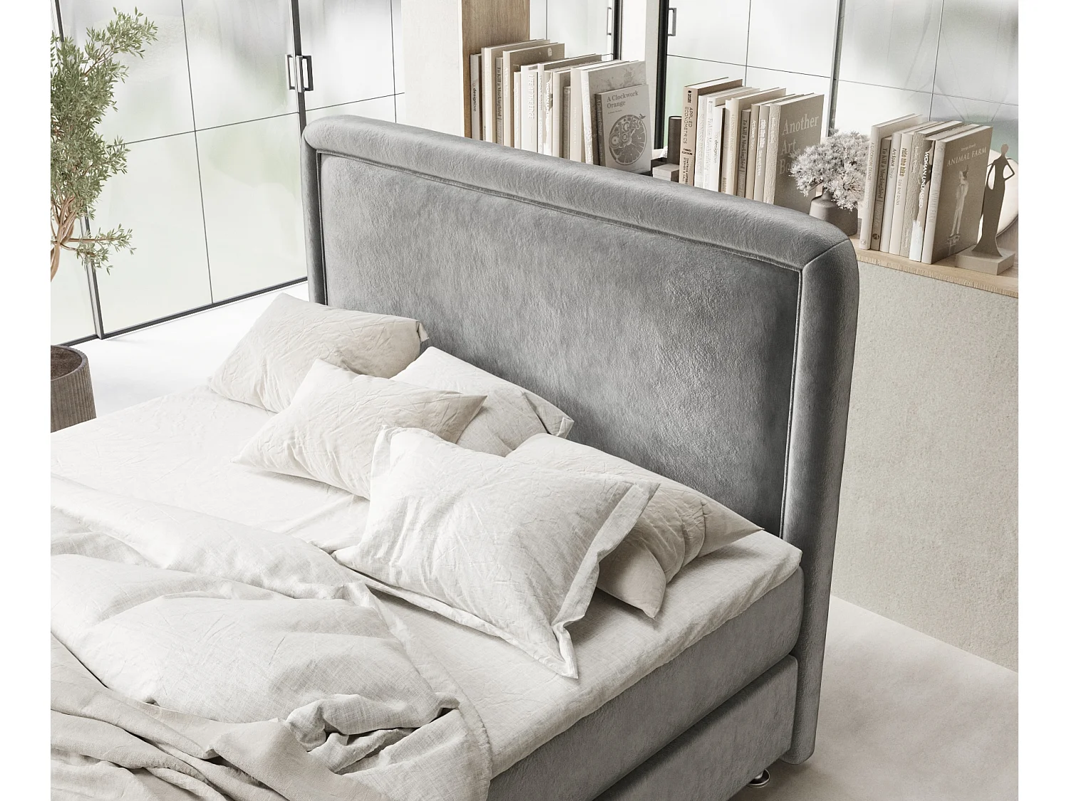 Boxspringbett aus Samtstoff Salvi - Matratze - Toppermatratze - 140x200 cm - taupe