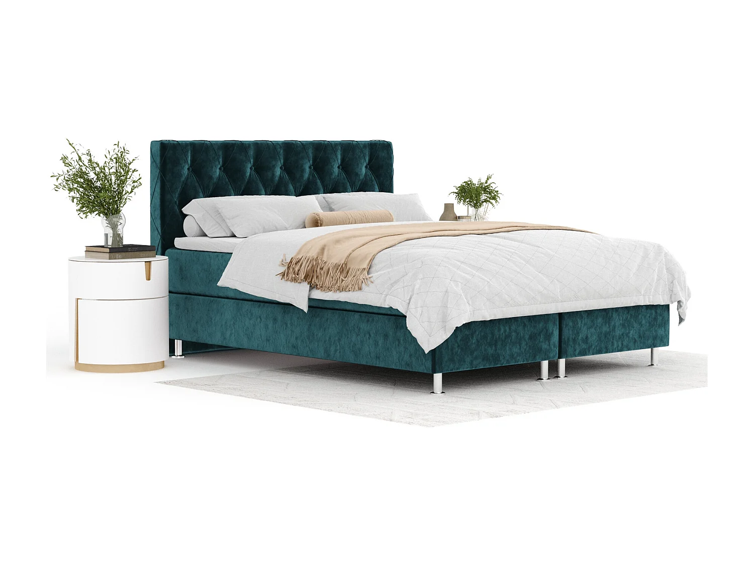 Lit boxspring en tissu velours Otus - matelas - surmatelas - 140x200 cm - turquoise