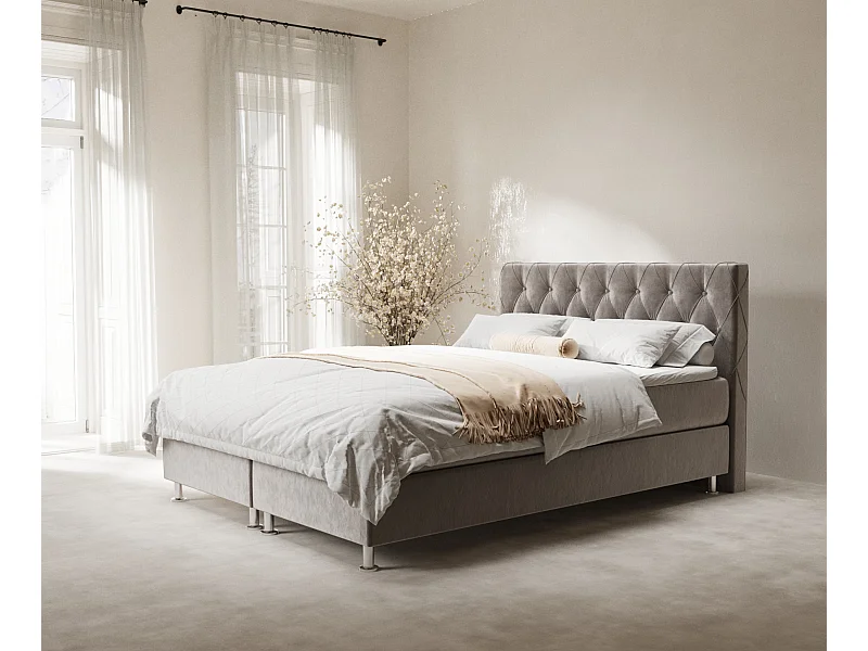 Boxspringbett aus Samtstoff Otus - Matratze - Toppermatratze - 180x200 cm - taupe