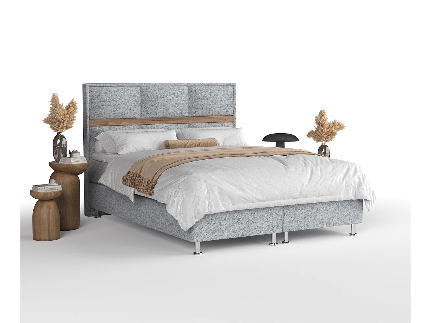 Boxspringbett aus Webstoff Soto - Matratze - Toppermatratze - 180x200 cm - grau