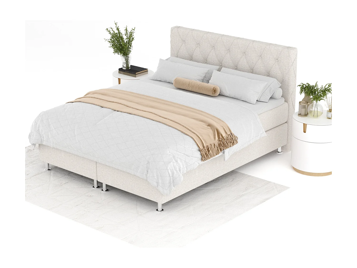Lit boxspring en toile tissée Otus - matelas - surmatelas - 140x200 cm - beige