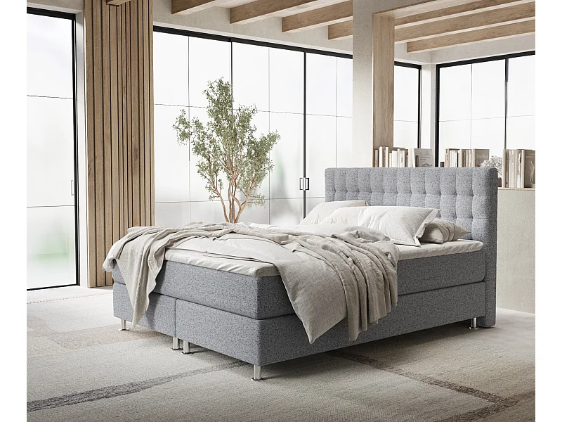 Lit boxspring en toile tissée Sorrento - matelas - surmatelas - 160x200 cm - gris