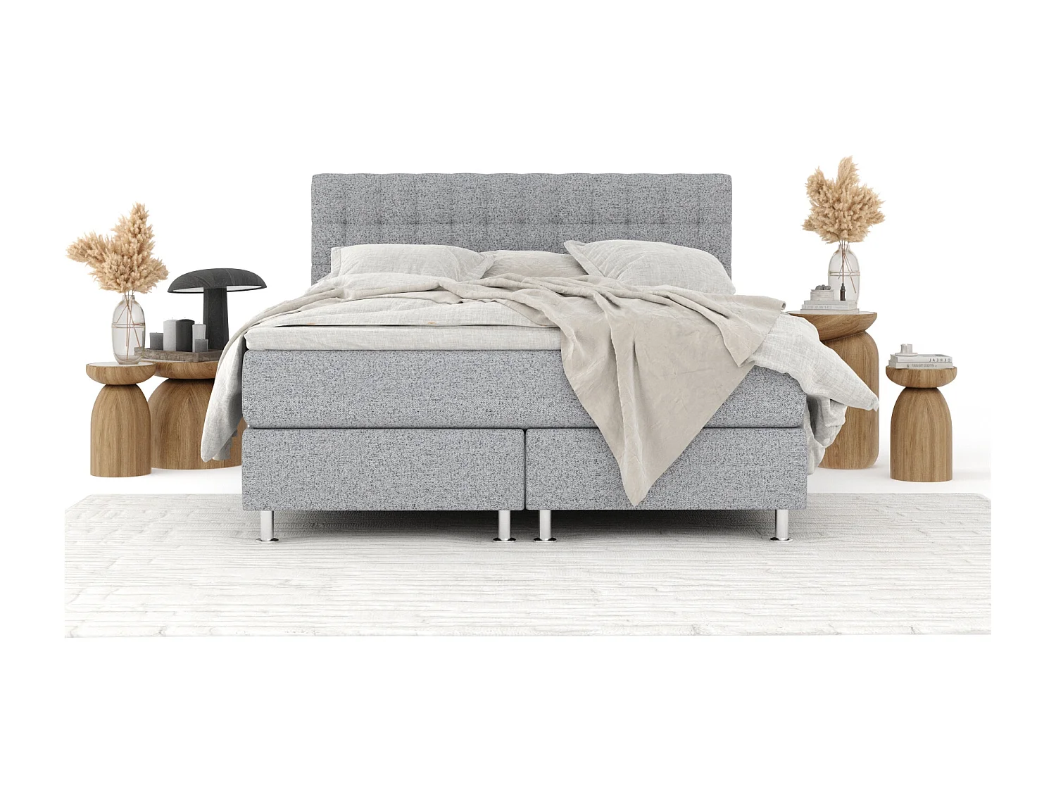 Boxspringbett aus Webstoff Sorrento - Matratze - Toppermatratze - 160x200 cm - grau