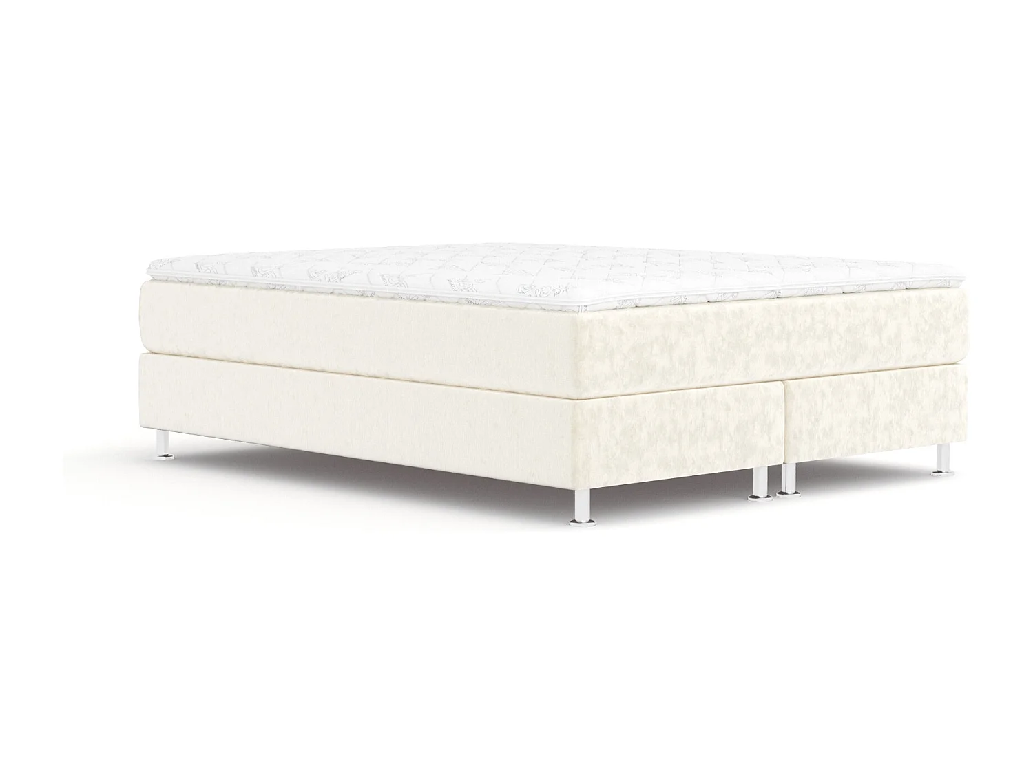 Boxspringbett aus Samtstoff Sub - Matratze - Toppermatratze - 140x200 cm - creme