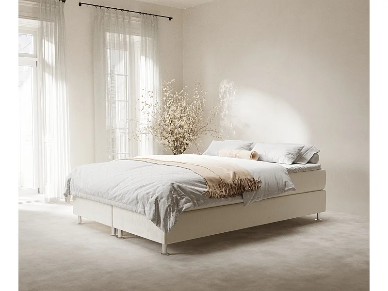 Boxspringbett aus Samtstoff Sub - Matratze - Toppermatratze - 140x200 cm - creme
