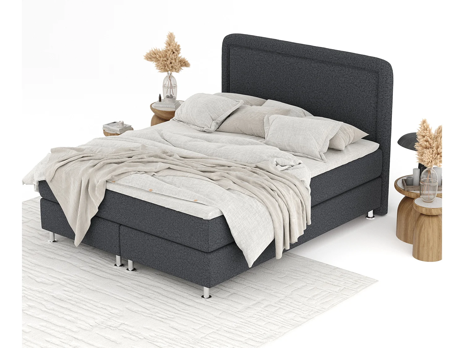 Boxspringbett aus Webstoff Salvi - Matratze - Toppermatratze - 200x200 cm - schwarz