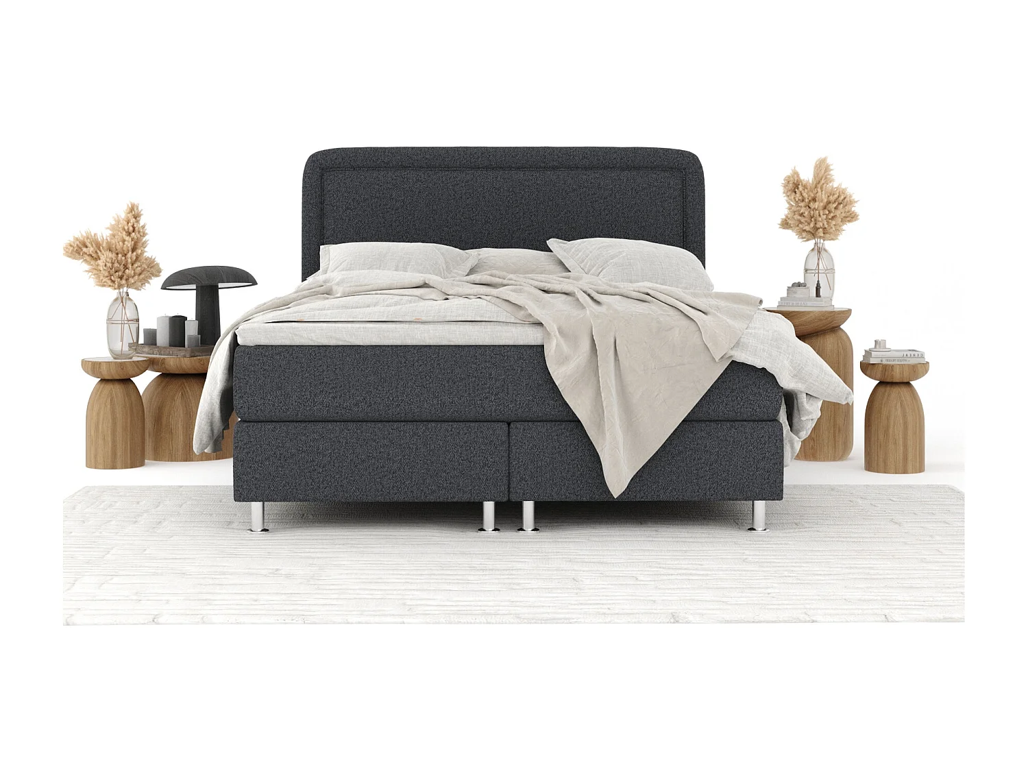 Lit boxspring en toile tissée Salvi - matelas - surmatelas - 200x200 cm - noir