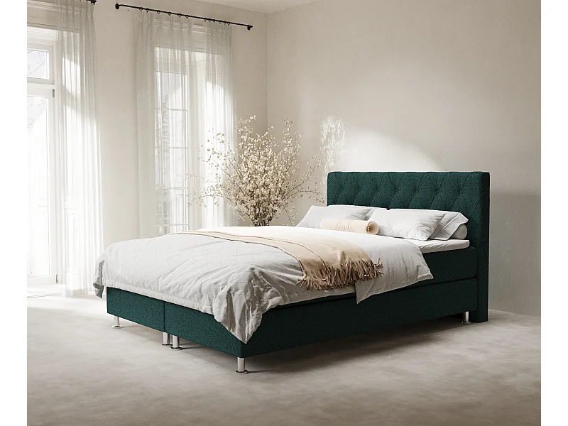 Boxspringbett aus Webstoff Otus - Matratze - Toppermatratze - 200x200 cm - grün