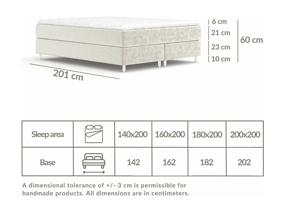Lit boxspring en tissu velours Sub - matelas - surmatelas - 180x200 cm - beige