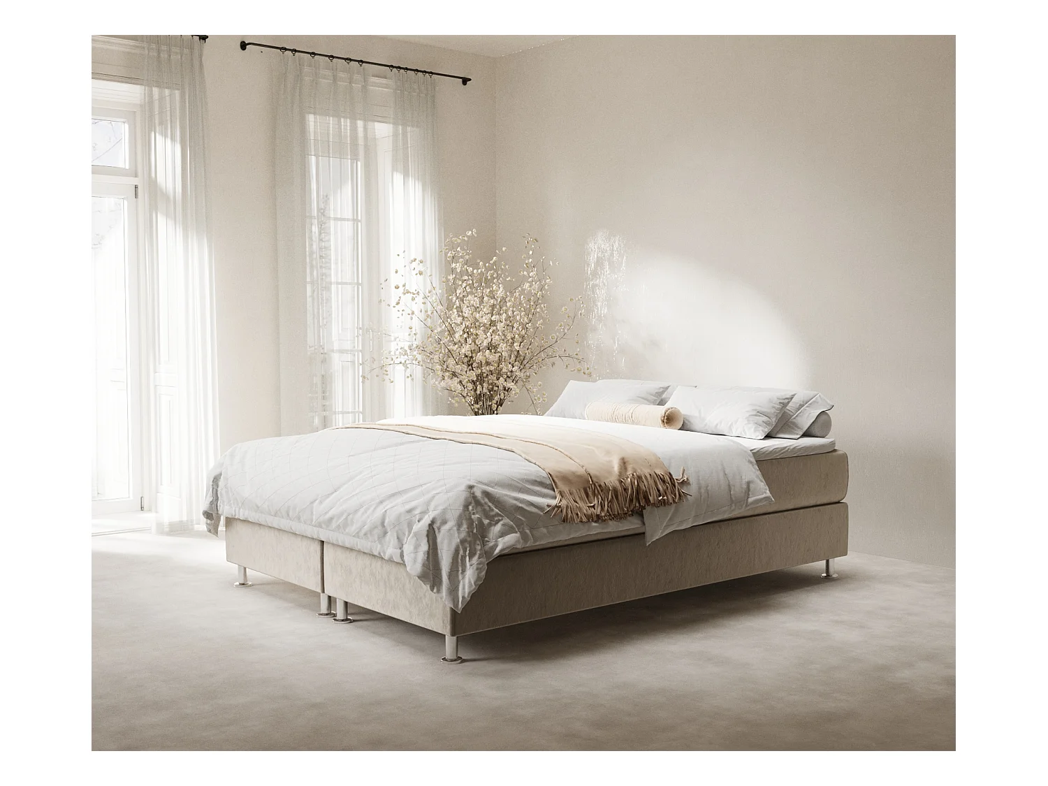 Lit boxspring en tissu velours Sub - matelas - surmatelas - 180x200 cm - beige