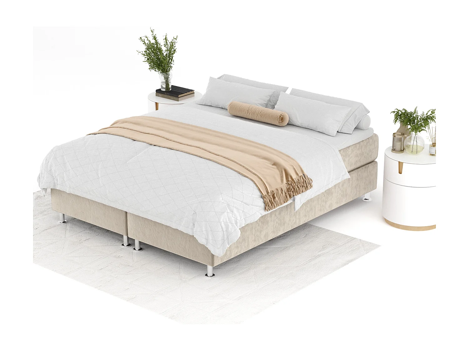 Boxspringbett aus Samtstoff Sub - Matratze - Toppermatratze - 180x200 cm - beige