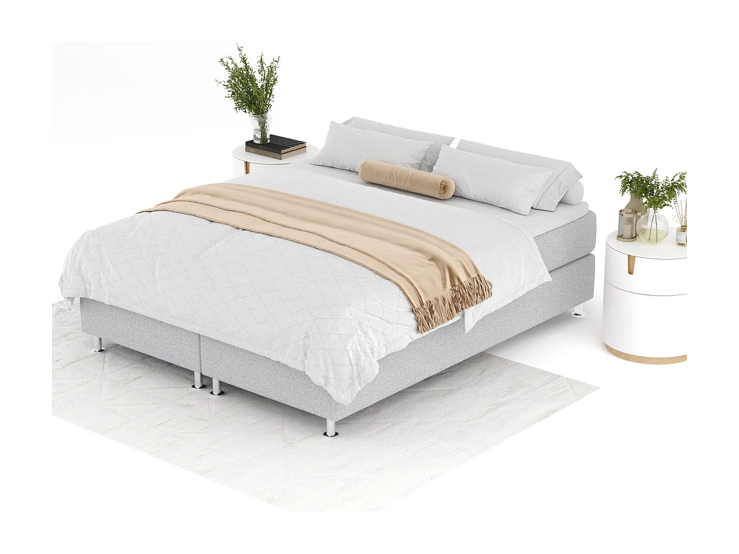 Lit boxspring en toile tissée Sub - matelas - surmatelas - 140x200 cm - gris clair