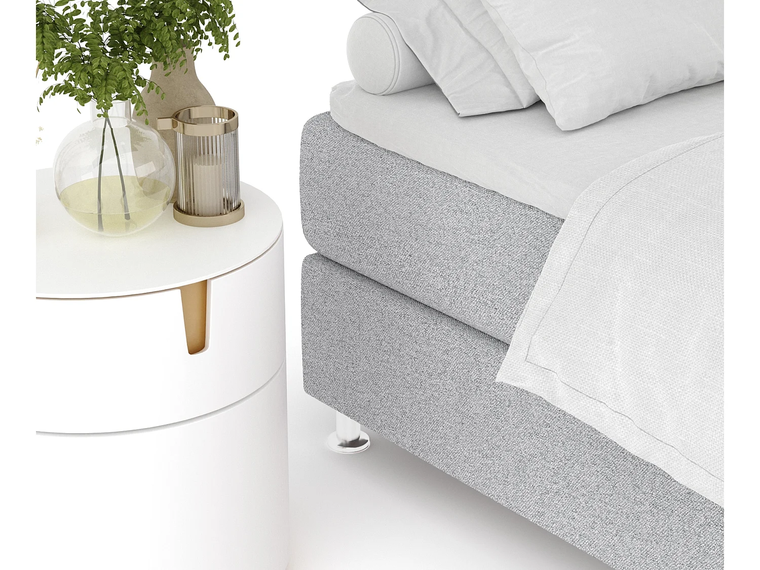 Lit boxspring en toile tissée Sub - matelas - surmatelas - 140x200 cm - gris clair