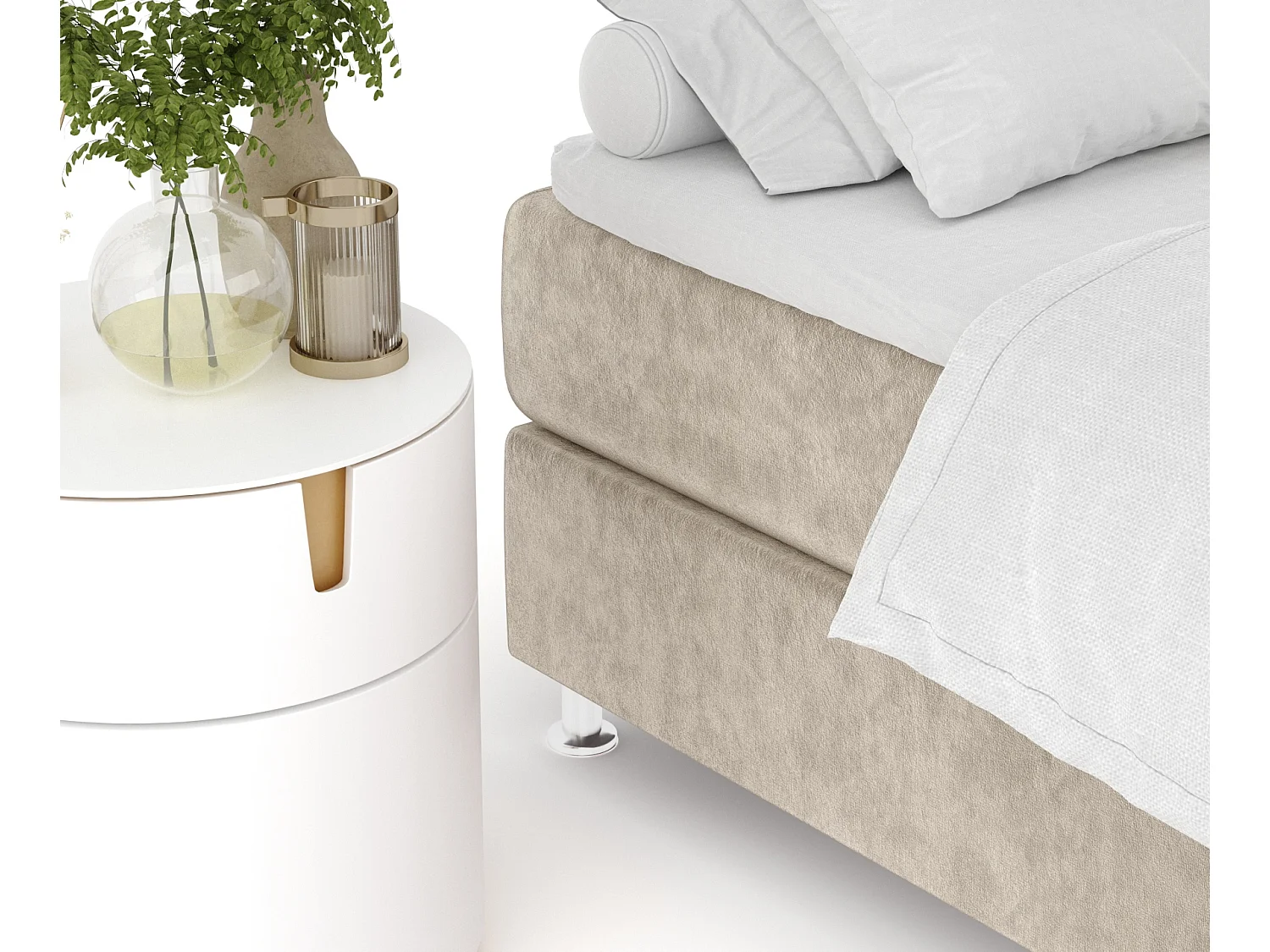 Lit boxspring en tissu velours Sub - matelas - surmatelas - 140x200 cm - beige