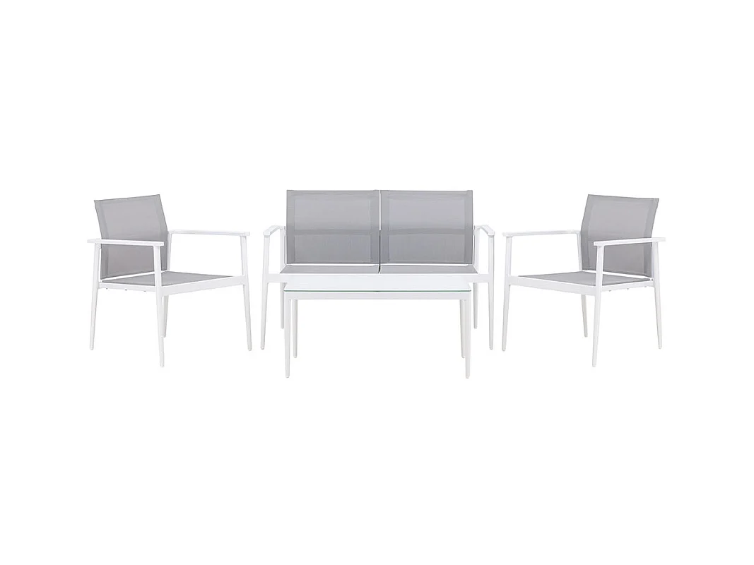 Break Loungeset 1 Sofa, 2 Stühle, 1 Couchtisch weiß.
