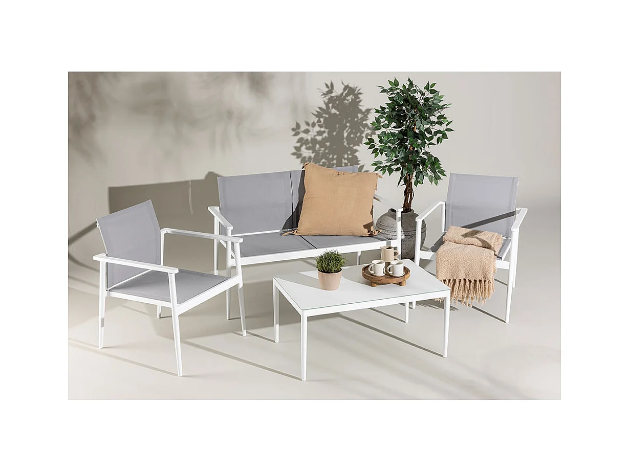 Break Loungeset 1 Sofa, 2 Stühle, 1 Couchtisch weiß.