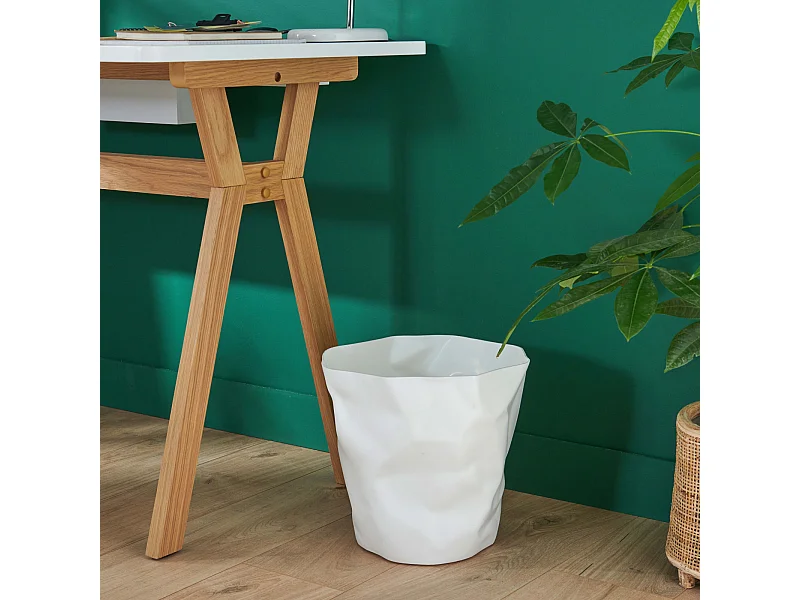 Poubelle de bureau effet froissé blanche 16litres