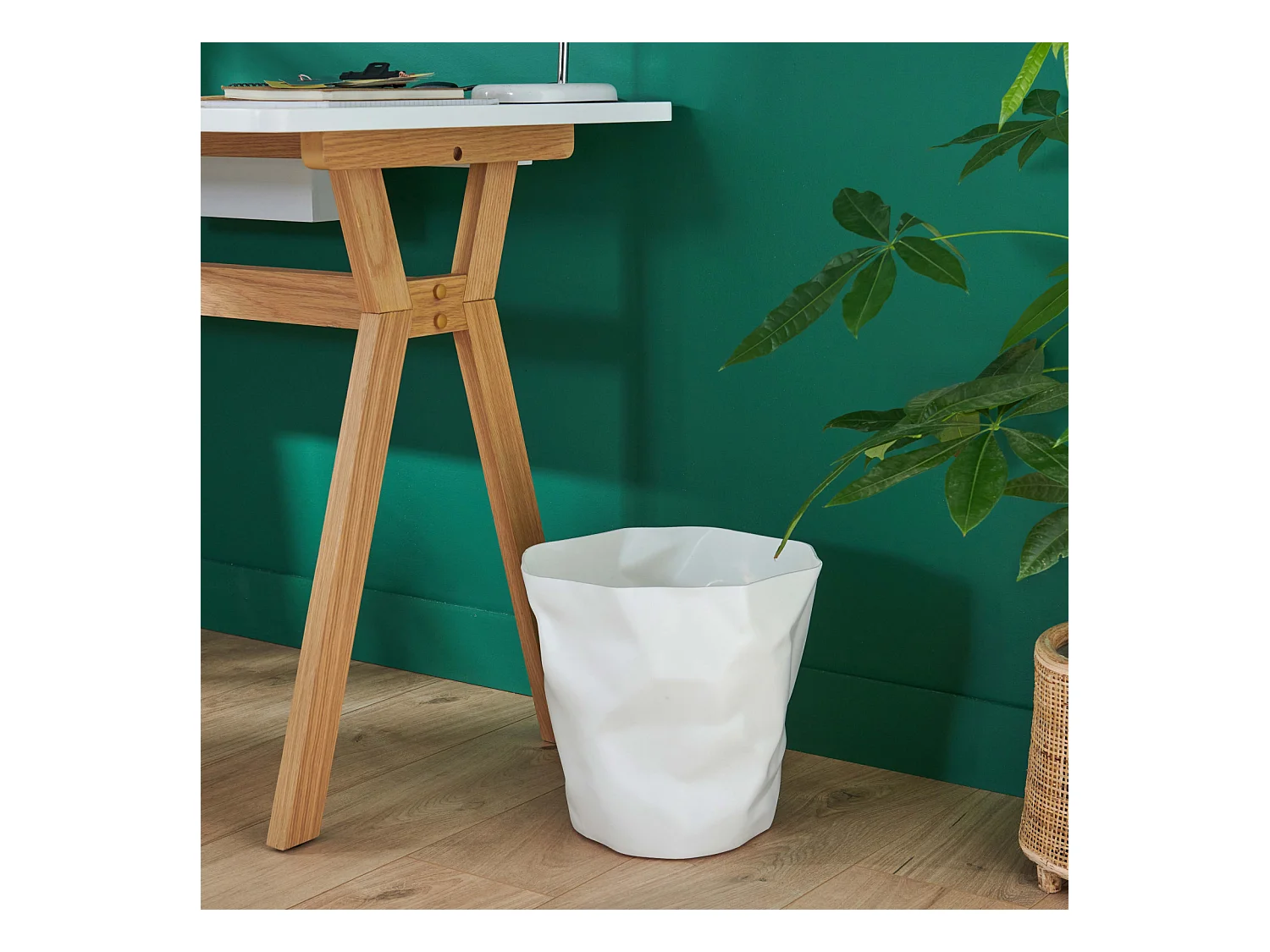 Poubelle de bureau effet froissé blanche 16litres