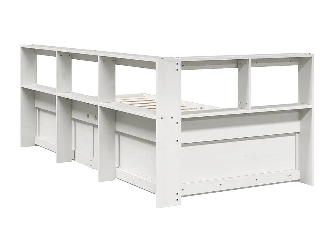 Lit bibliothèque sans matelas blanc 90x190cm bois de pin massif