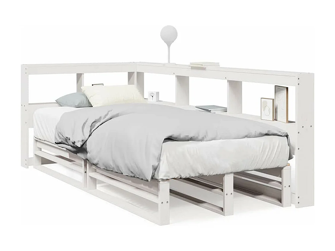 Lit bibliothèque sans matelas blanc 90x190cm bois de pin massif