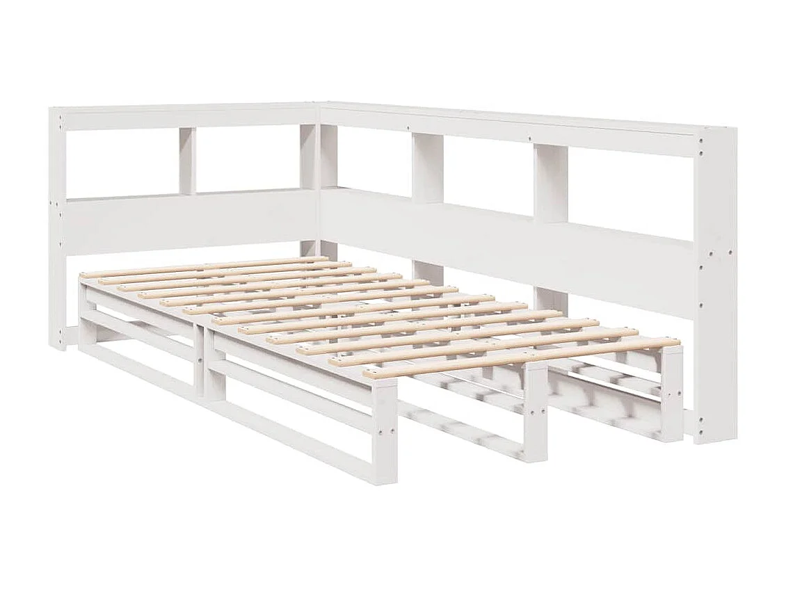 Lit bibliothèque sans matelas blanc 90x190cm bois de pin massif