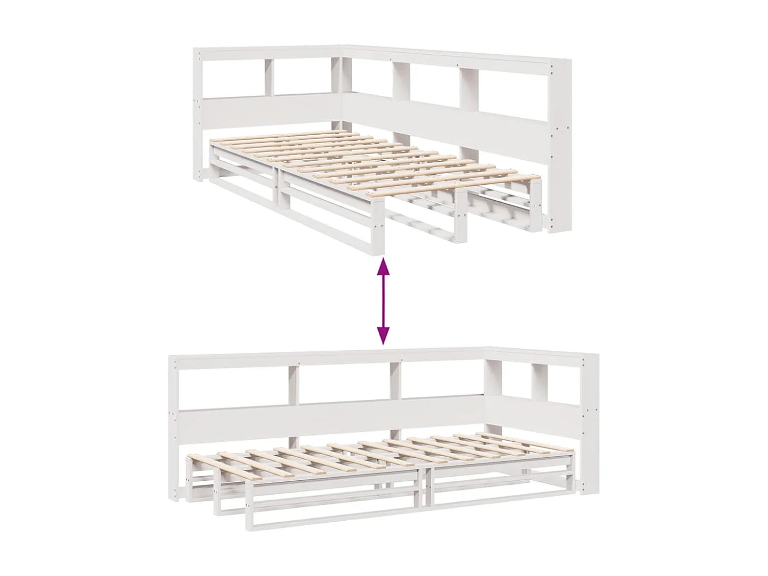 Lit bibliothèque sans matelas blanc 90x190cm bois de pin massif