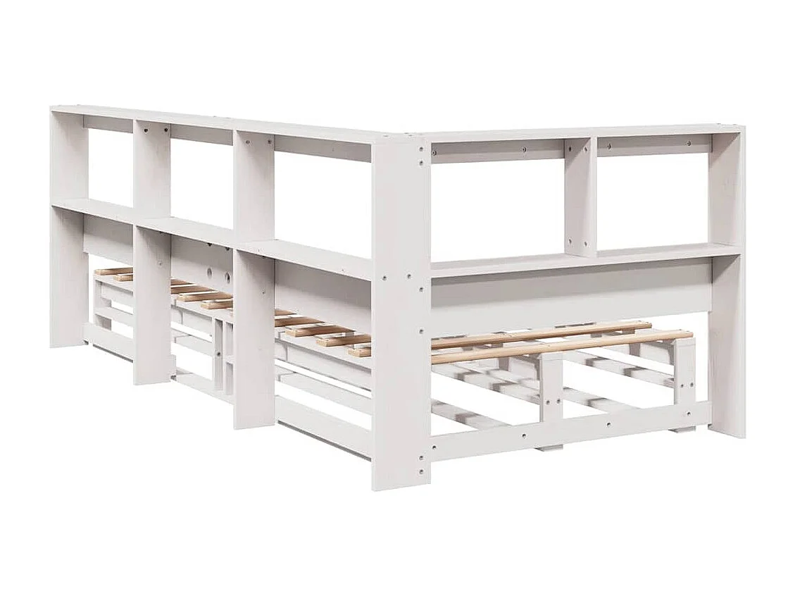 Lit bibliothèque sans matelas blanc 90x190cm bois de pin massif