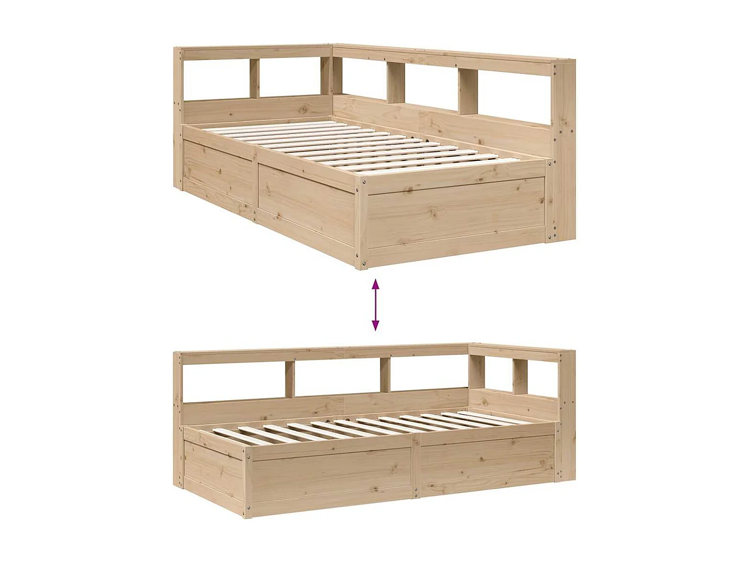 Lit bibliothèque sans matelas 100x200 cm bois massif de pin