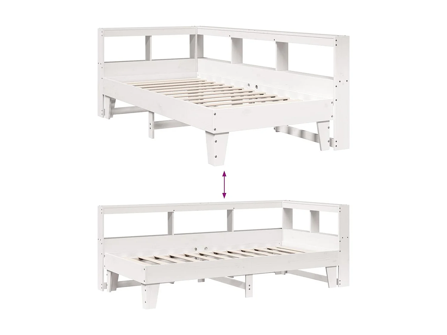 Lit bibliothèque sans matelas blanc 100x200 cm bois pin massif