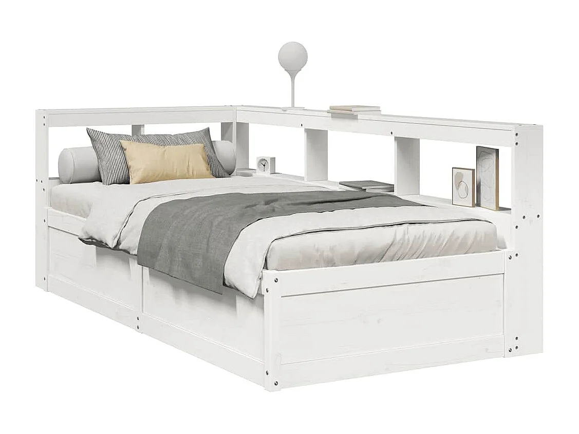 Lit bibliothèque sans matelas blanc 100x200 cm bois pin massif