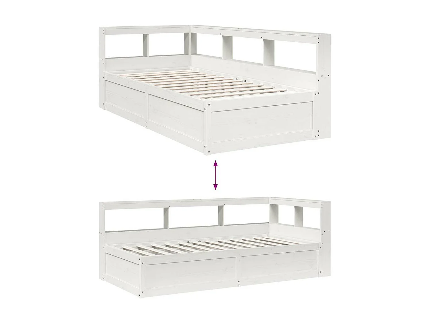 Lit bibliothèque sans matelas blanc 100x200 cm bois pin massif