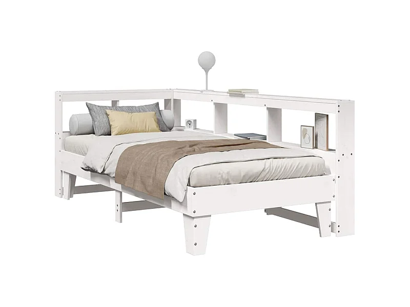 Lit bibliothèque sans matelas blanc 90x190cm bois de pin massif