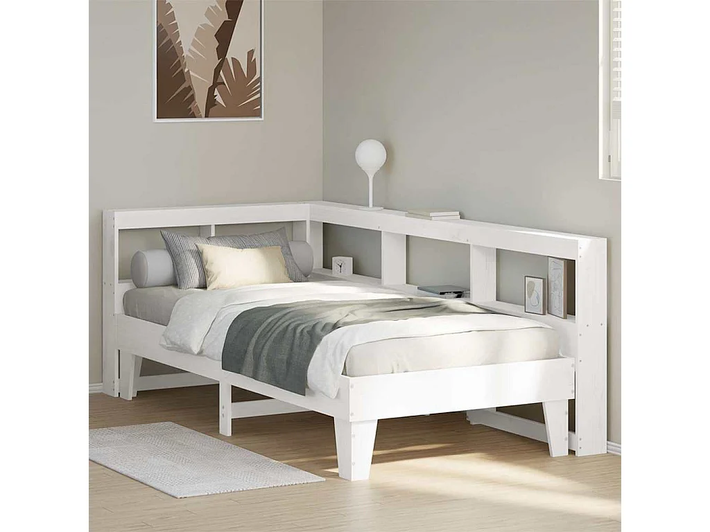 Lit bibliothèque sans matelas blanc 90x190cm bois de pin massif