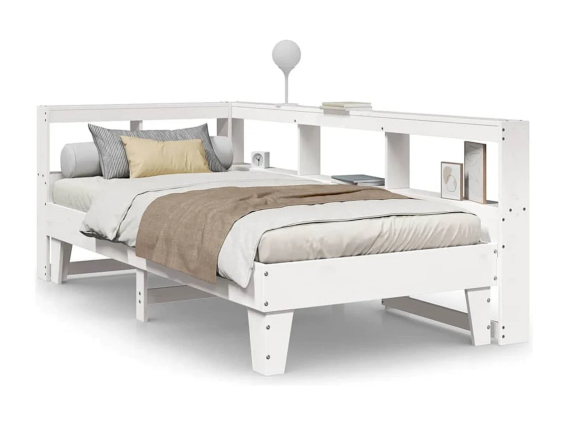 Lit bibliothèque sans matelas blanc 90x190cm bois de pin massif