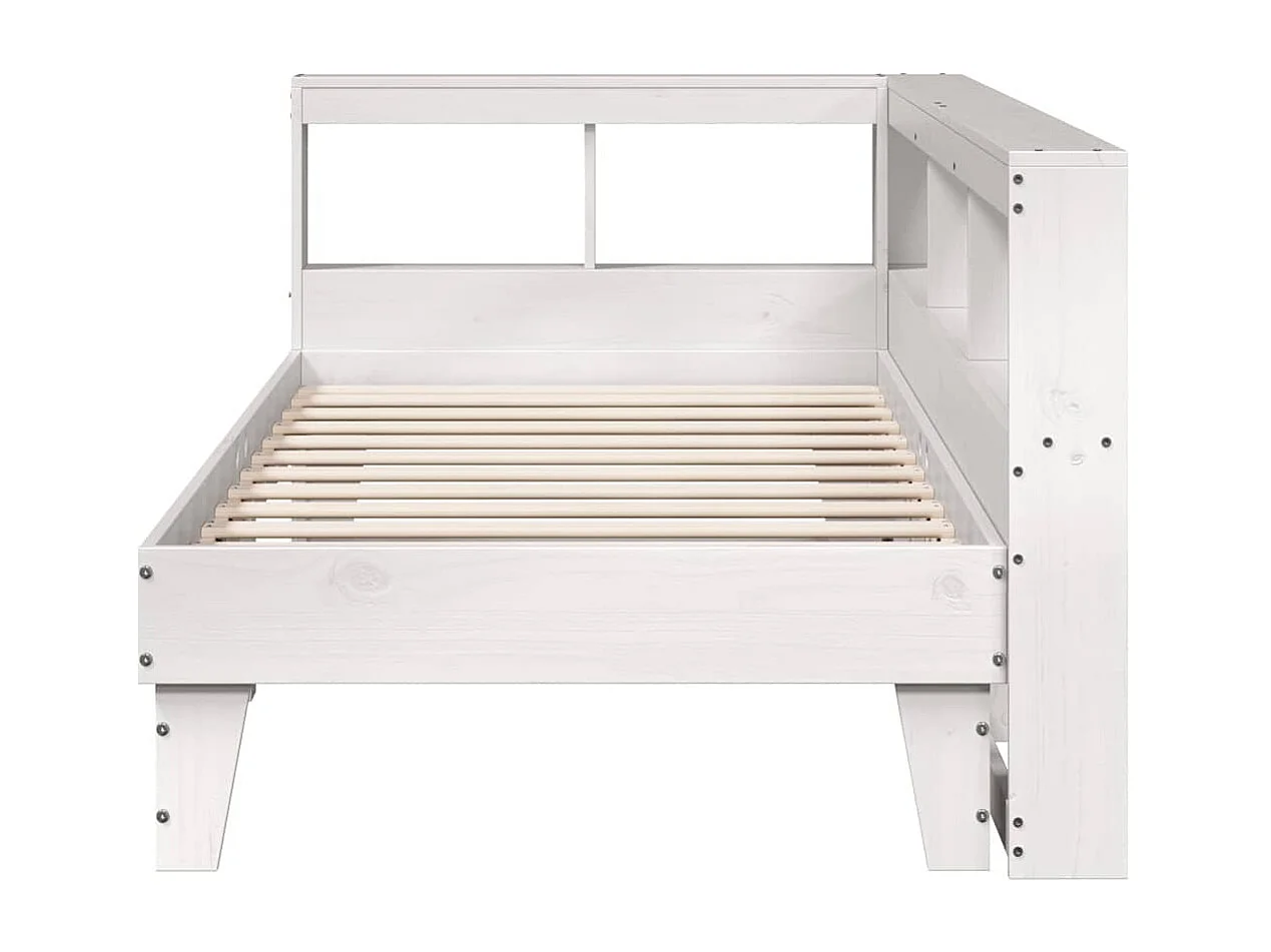 Lit bibliothèque sans matelas blanc 90x190cm bois de pin massif