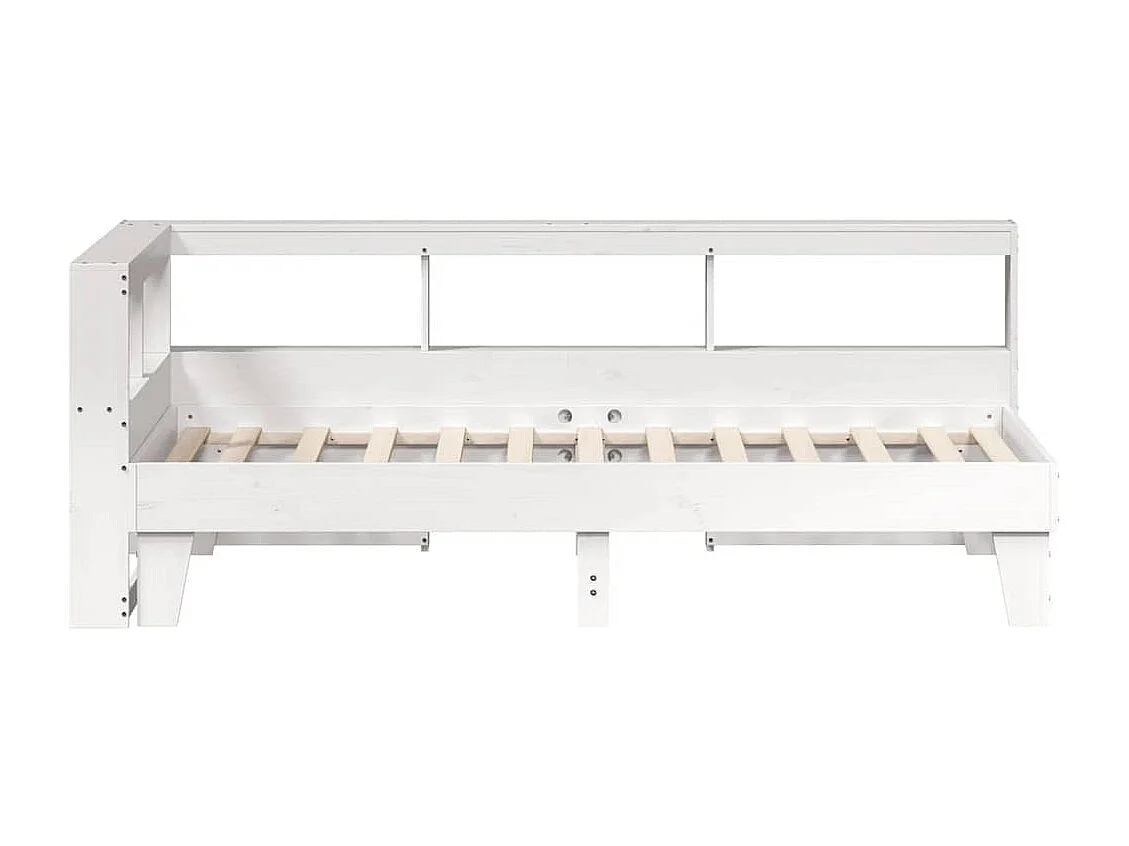 Lit bibliothèque sans matelas blanc 90x190cm bois de pin massif