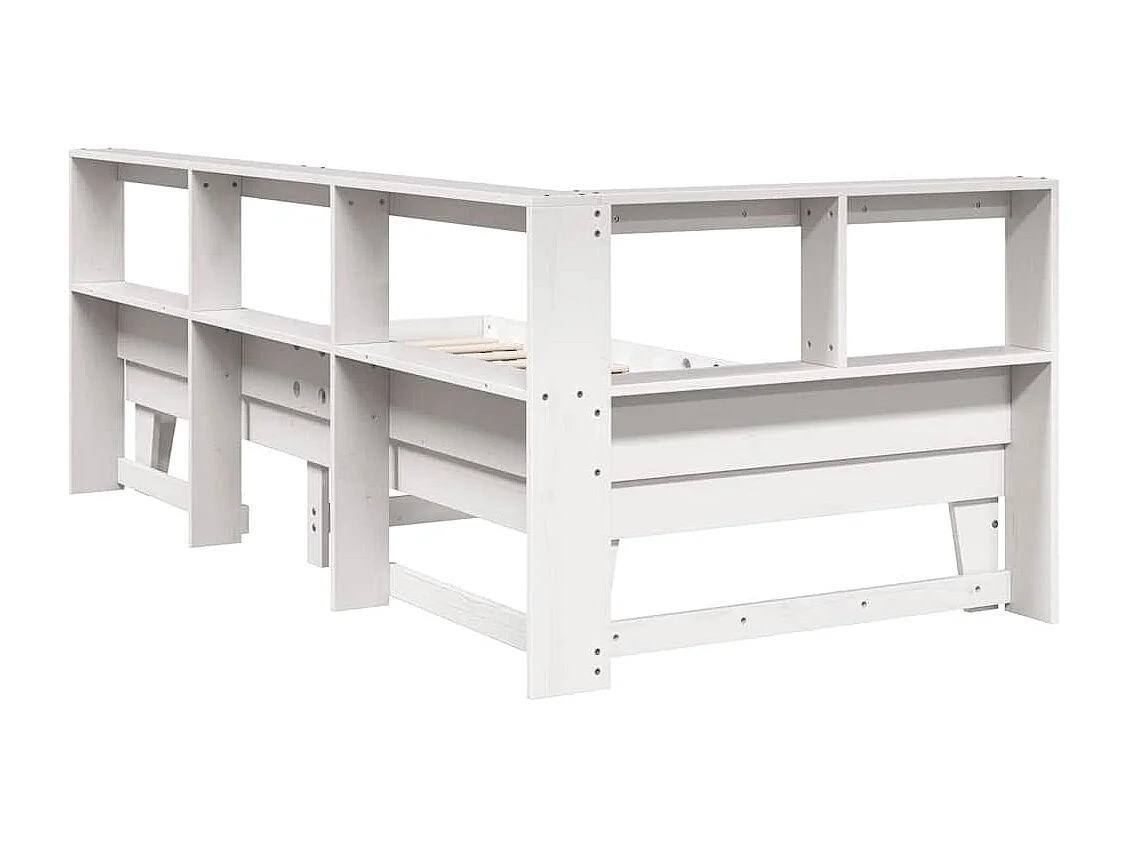 Lit bibliothèque sans matelas blanc 90x190cm bois de pin massif
