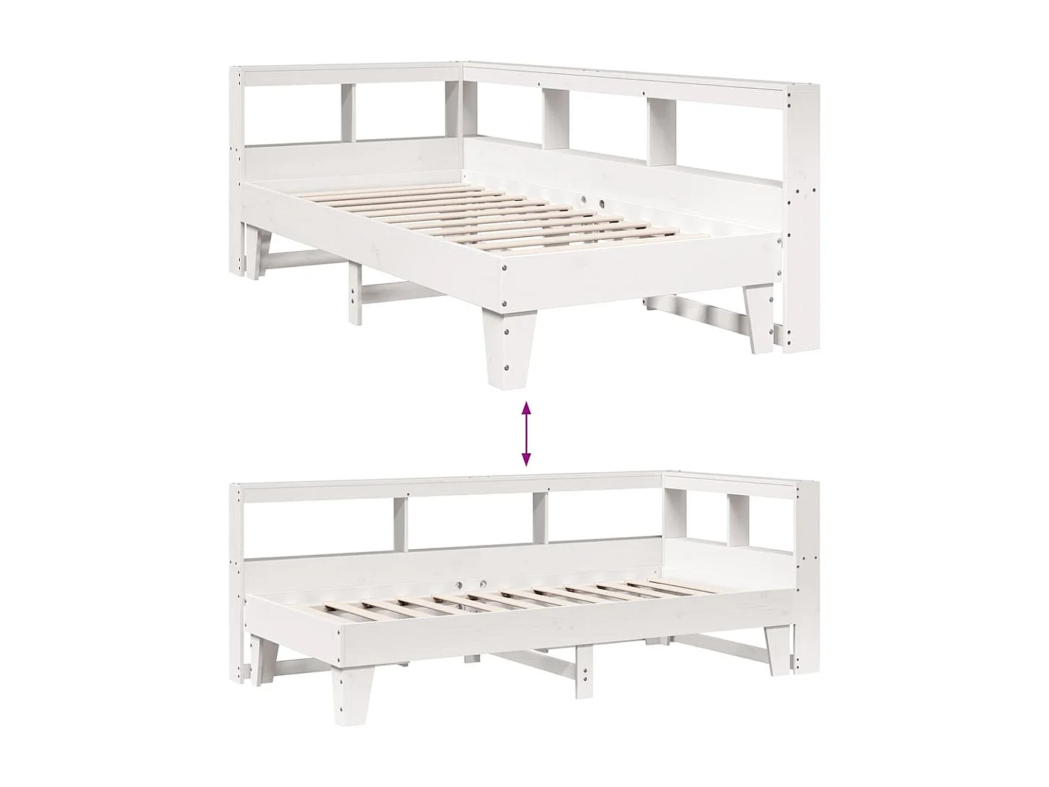 Lit bibliothèque sans matelas blanc 90x190cm bois de pin massif