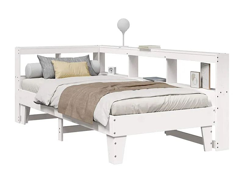 Lit bibliothèque sans matelas blanc 90x190cm bois de pin massif