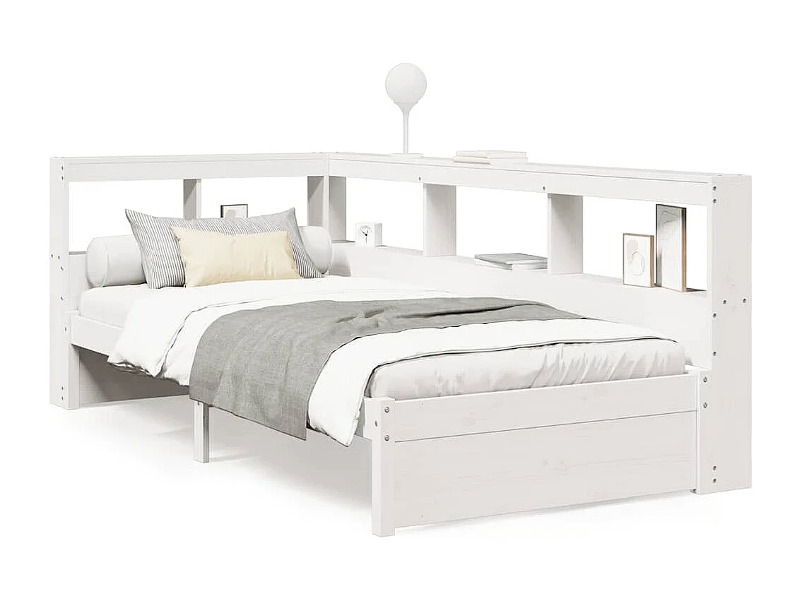 Lit bibliothèque sans matelas blanc 100x200 cm bois pin massif