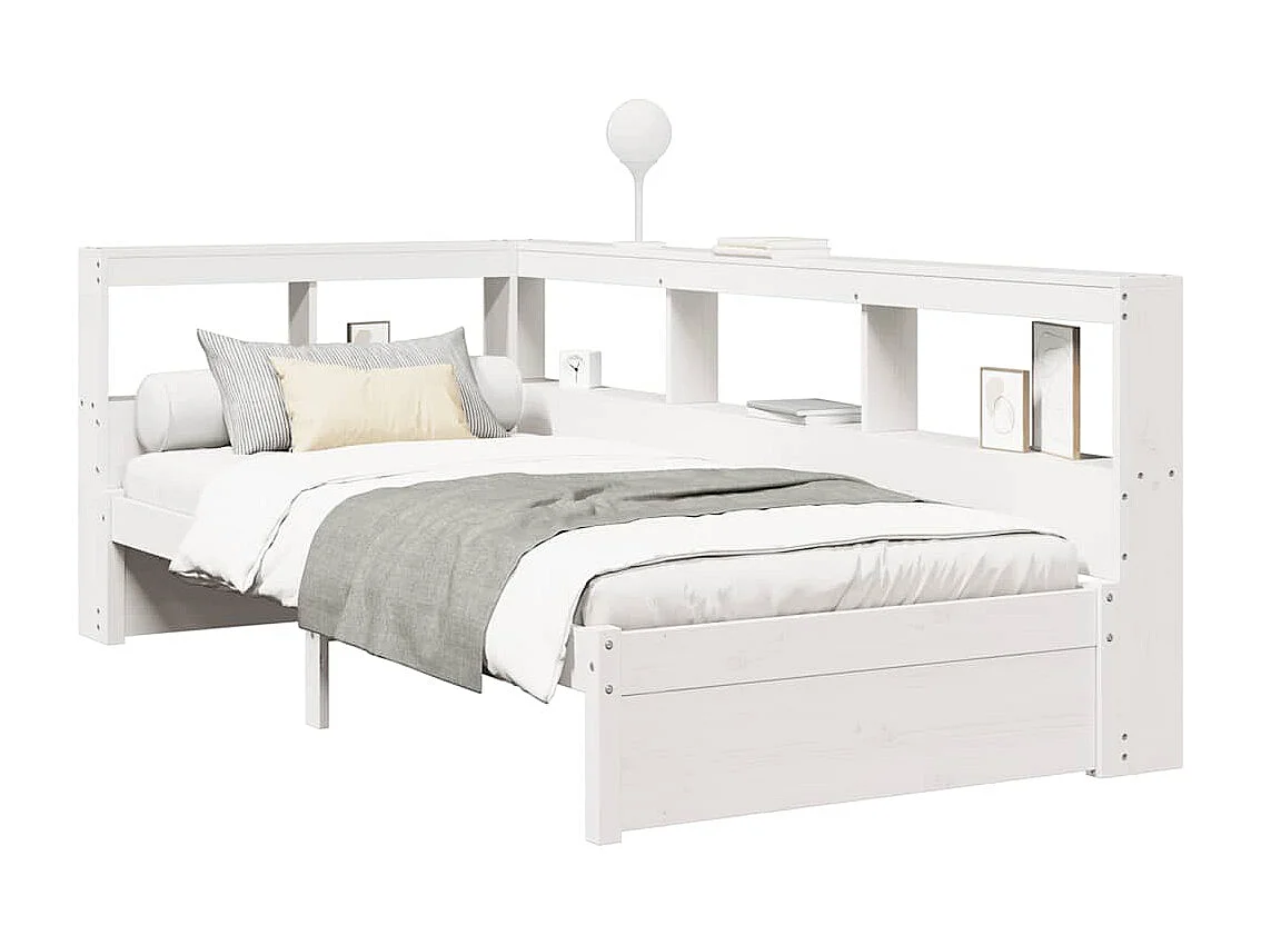 Lit bibliothèque sans matelas blanc 100x200 cm bois pin massif